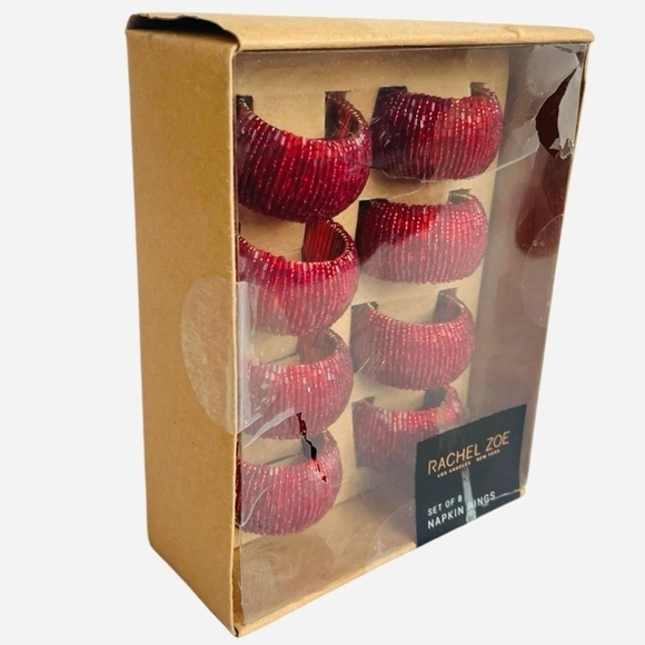 NIB Set of 8 Napkin Ring RACHEL ZOE Handmade Red Micro Beaded Napkin Rings - Picture 4 of 5